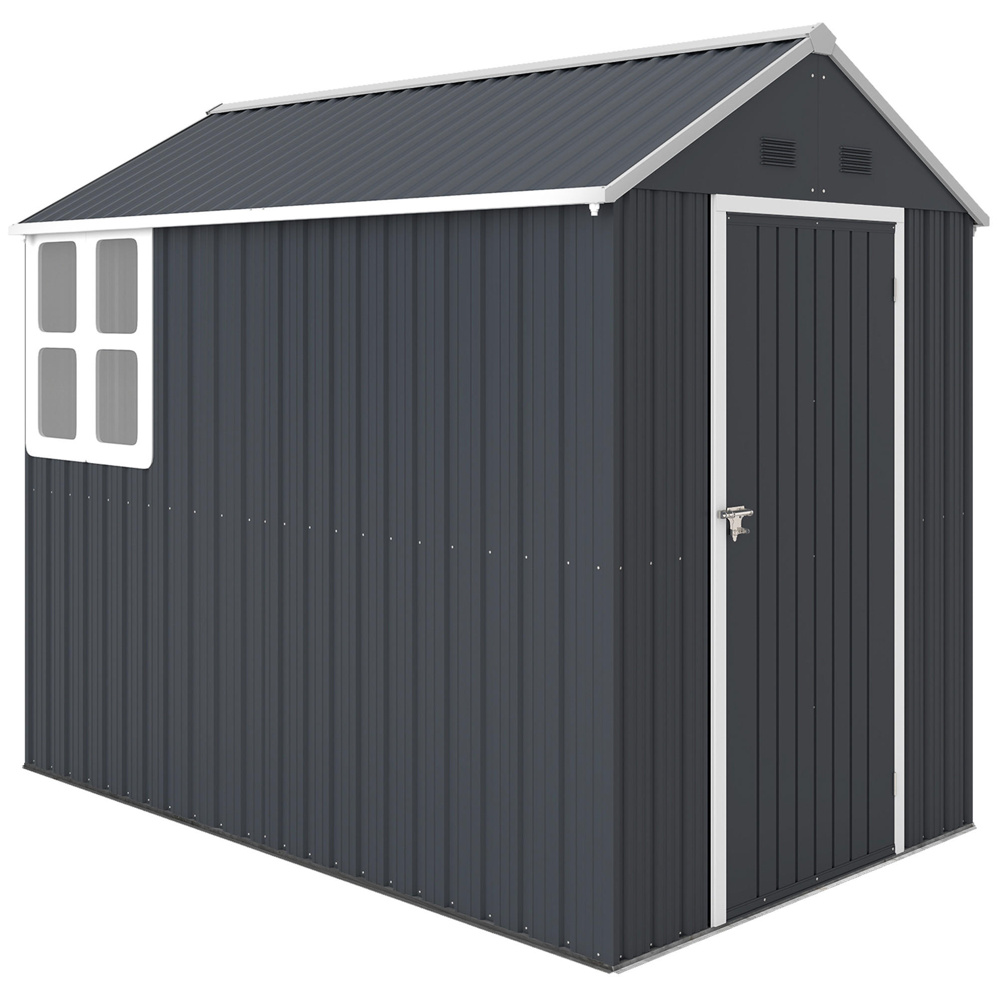 GARTENSCHUPPEN DE-08100 Doppeltür mit Fenster, 259x172x222 cm Grau - Dunkelgrau, Metall (172/222/259cm) - ComfortXL
