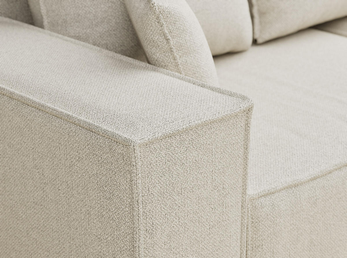 ECKSOFA MIT SCHLAFFUNKTION Moyo Creme Webstoff - Creme/Schwarz, Holz/Holzwerkstoff (255/148cm) - Maison de Reve