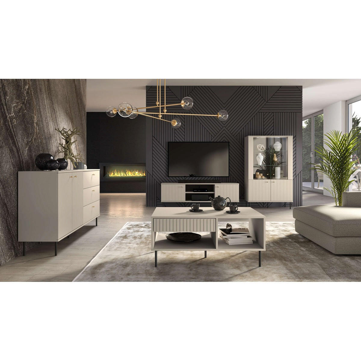 WOHNZIMMER Set 4-tlg. – Sophie – Kaschmir - Kaschmir, Holzwerkstoff (92/151/40cm) - hi-markt