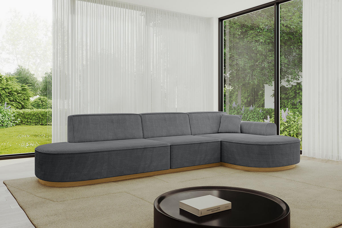 ECKSOFA Ottomane Rechts MARI-L2-v2 - 328x171x83 cm Dunkelgrau Cord - Dunkelgrau, Holzwerkstoff/Textil (171/328cm) - ALTDECOR