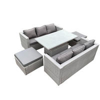 GARTENMÖBEL SET Polyrattan Helles Grau 8-Sitzer - Hellgrau, Metall - Fimous