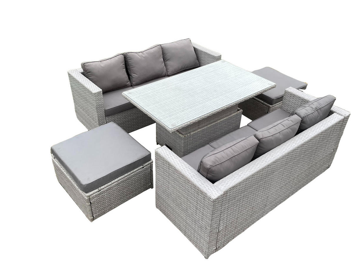 GARTENMÖBEL SET Polyrattan Helles Grau 8-Sitzer - Hellgrau, Metall - Fimous