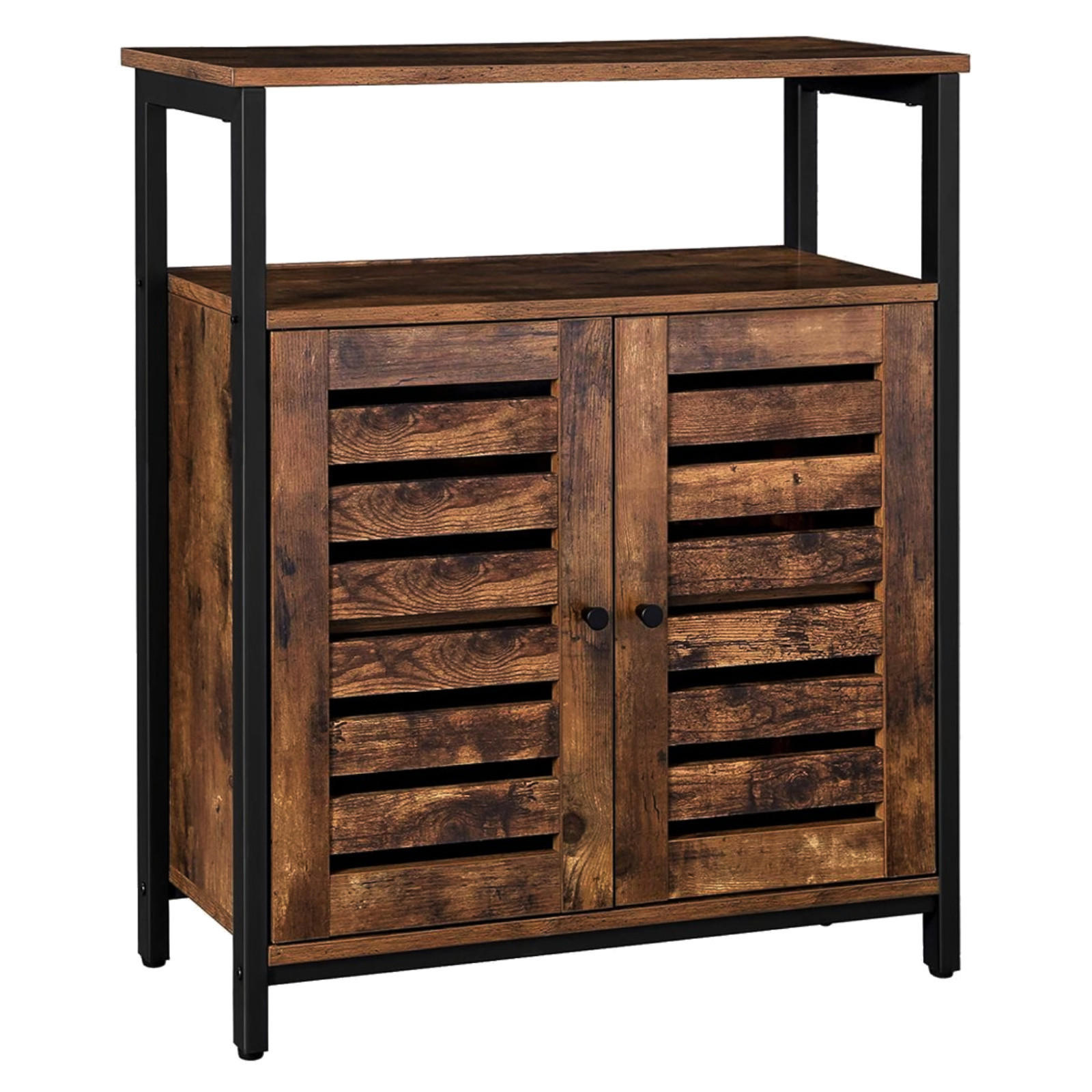 KOMMODE MIT REGAL Metall Dunkelbraun moderne Aufbewahrung 70x30x80 cm - Dunkelbraun, Holzwerkstoff (70/80/30cm) - Begryf