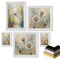 WANDBILDER 5er-Set - 50x50 cm & 20x30 cm & 40x60 cm Weißer Rahmen - Pastellfarbene Löwenzahnblüten - Weiß, Kunststoff (40/60cm) - ArtPrintCave