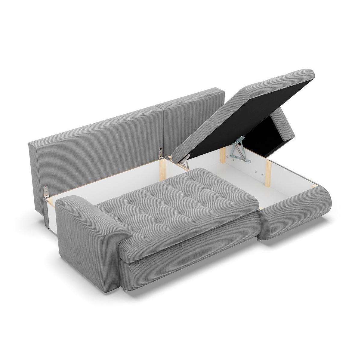 ECKSOFA RECHTS MIT SCHLAFFUNKTION FORESTA, Cord - Grau - Grau, Textil (230/159cm) - Mebligo