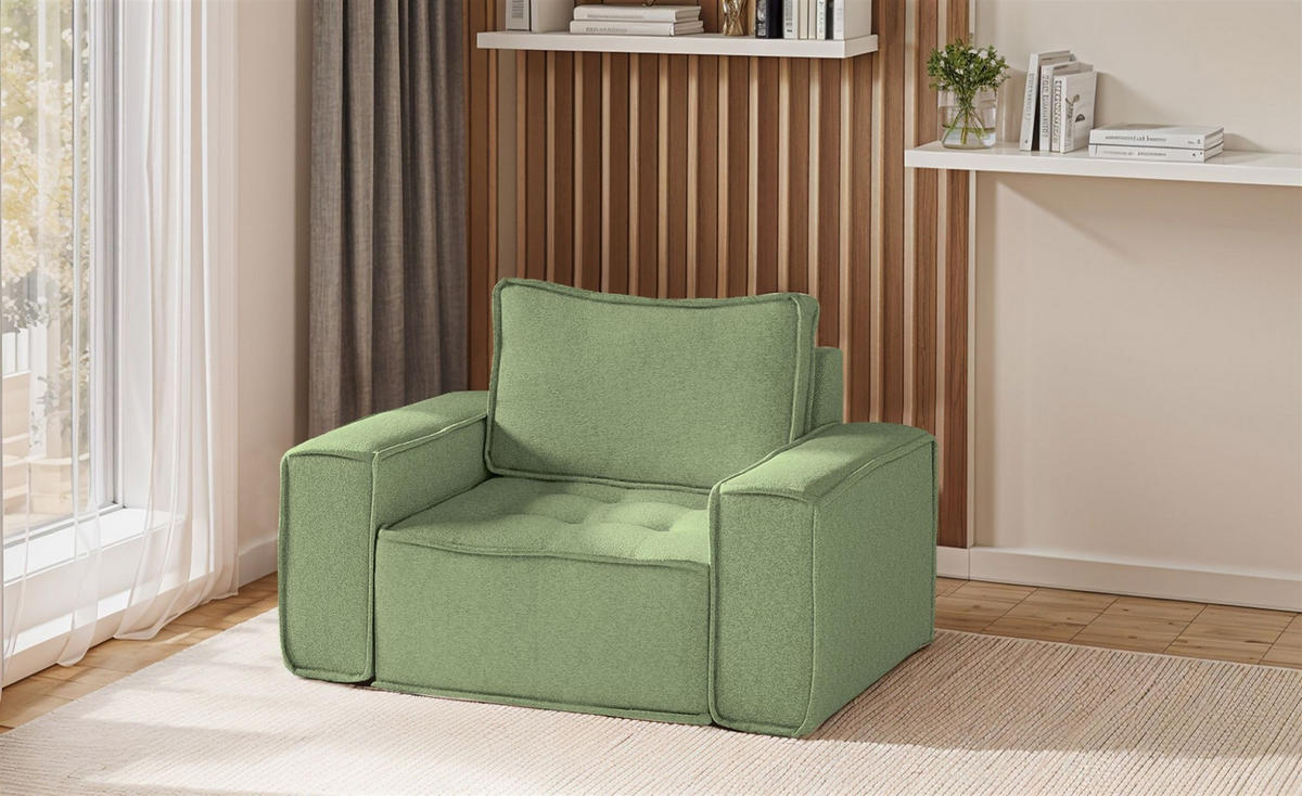 SOFASET Sande 3-2-1 Stoff Alpine - Hellgrün, Holzwerkstoff/Textil (292/85/90cm) - Fun Möbel