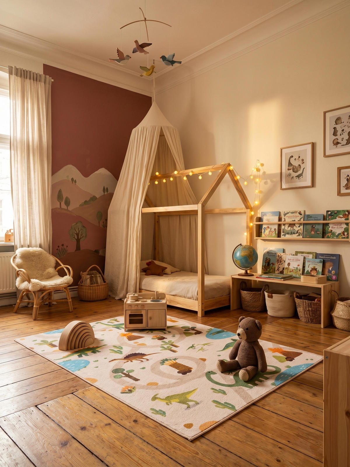 KINDERTEPPICH Kurzflor Dinosaurier-Landschaft Waschbar OEKO-TEX Spielteppich Jungen Mädchen Beige 120x170 – TINO - Beige, Textil (120/170cm) - KADIMA DESIGN