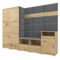 GARDEROBE NELA VIII 250 cm (Modulare Flurmöbel Artisan Eiche mit Sitzpolster Dunkelgrau 15 2 Schränke + Sideboard) - Dunkelgrau/Silberfarben, Holz/Holzwerkstoff (250/187/40cm) - Ravio