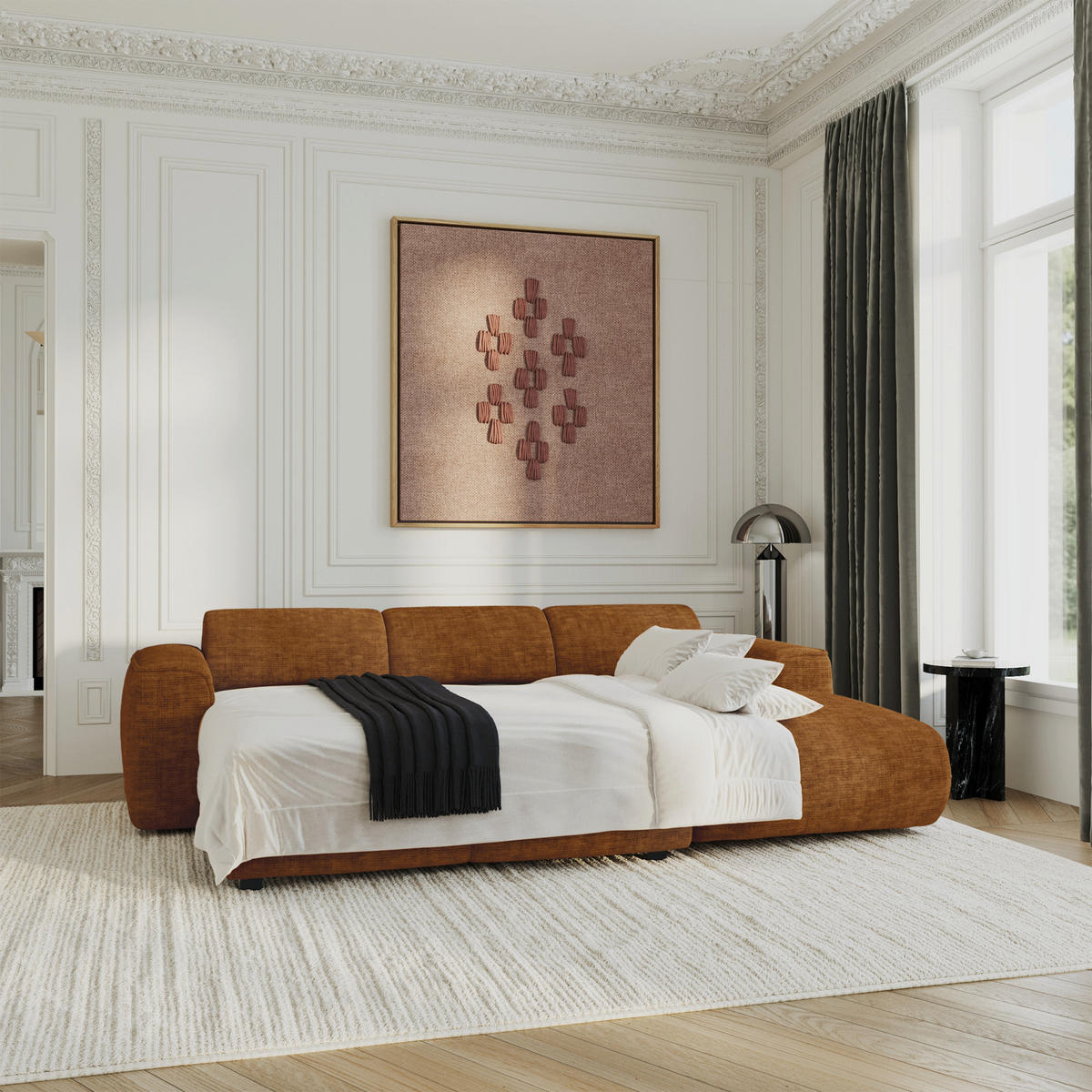 ECKSCHLAFSOFA Texturierter Samt Braun 283cm - Braun, Textil (283/180cm) - Sia Home