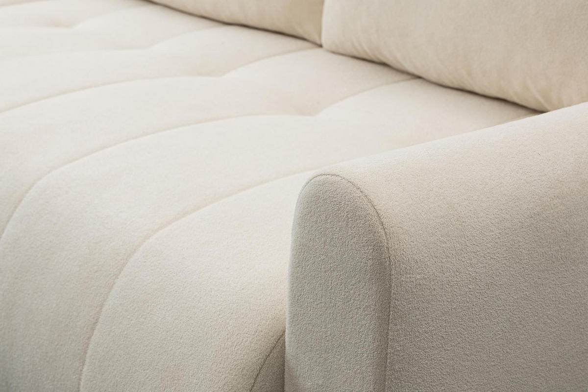 ECKSOFA Sprento Ecru, aus Boucle-Stoff, mit Schlaffunktion und Bettzeugfach - Ecru, Holzwerkstoff/Textil (230/149cm) - Bettso