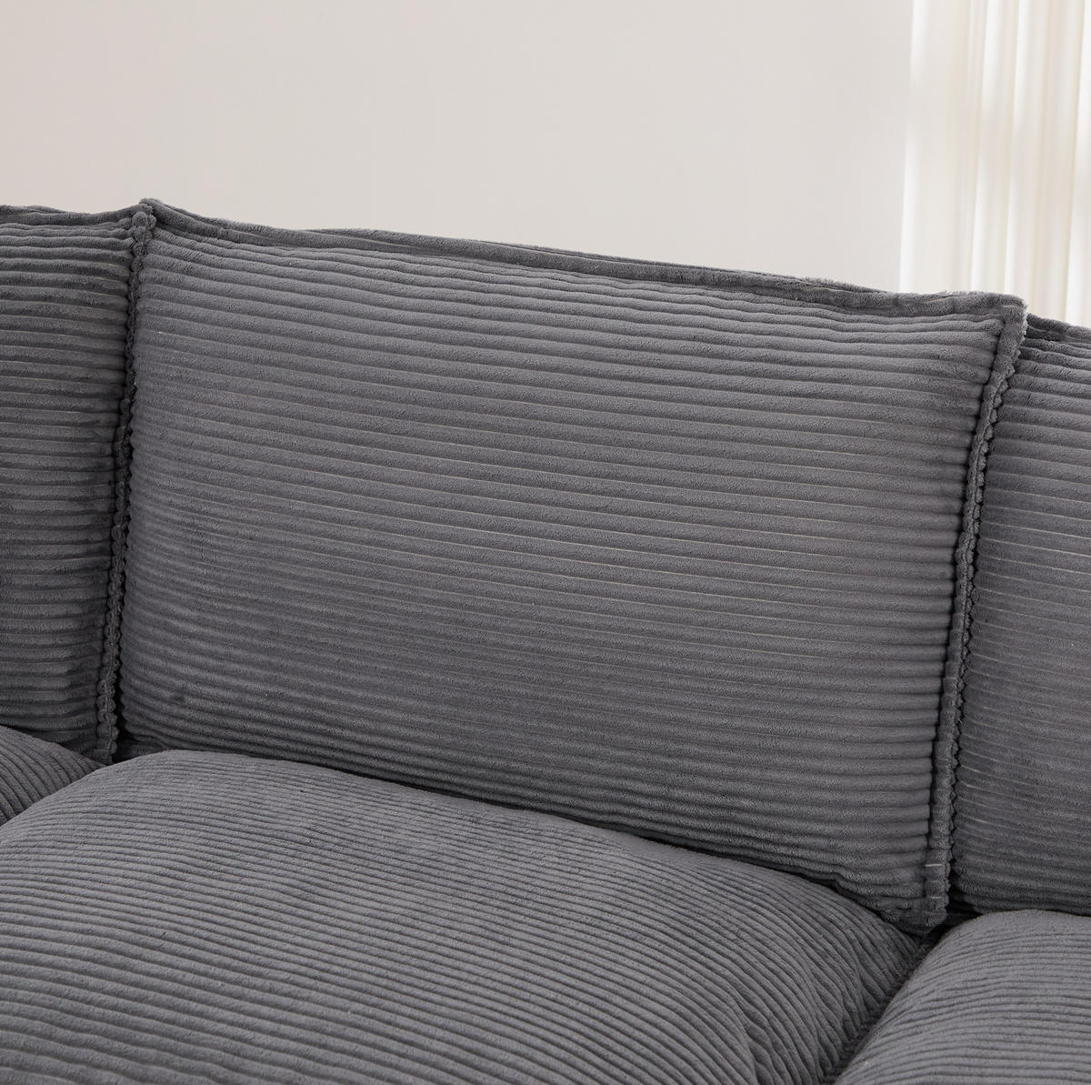 3-SITZER Sofa aus Cordstoff 260x132x84 cm in Dunkelgrau mit USB-C & Seitentaschen - Dunkelgrau, Textil (132/84/260cm) - Modfu
