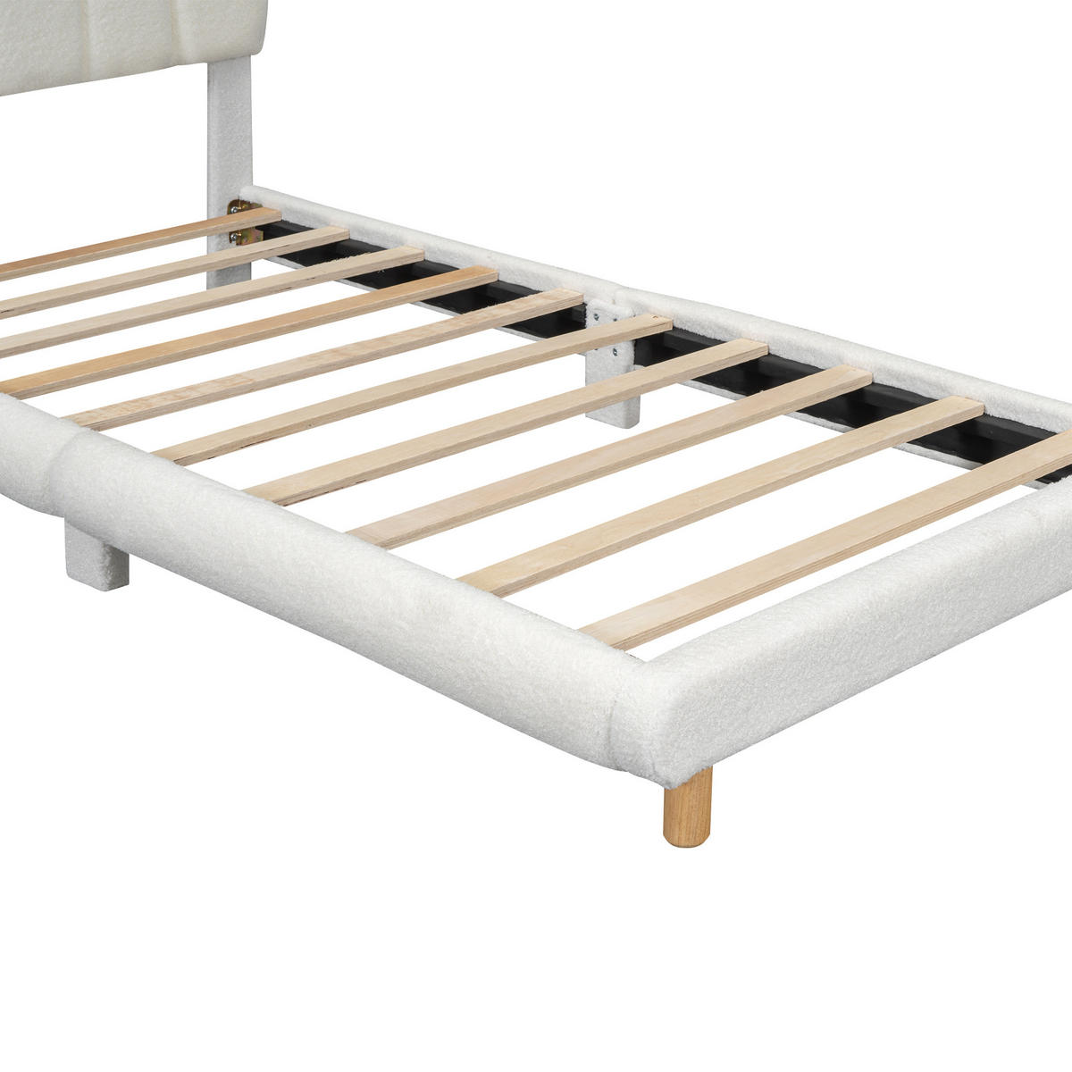 KINDERBETT 90/200 cm Weiß Kinderbett mit niedlichem Kopfteil aus Plush - Weiß, Textil (90/200cm) - OKWISH
