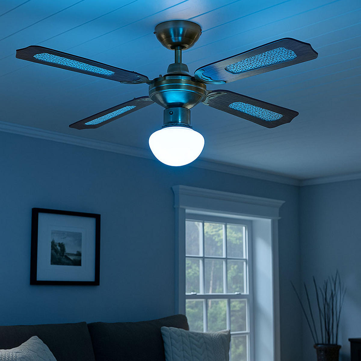 LED DECKENVENTILATOR Messing Opal - Messingfarben, Glas (106.6/52/41.5cm) - Globo Lighting