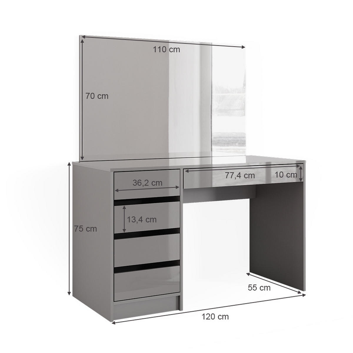 SCHMINKTISCH Sherry Grau 120 cm - Grau, Holzwerkstoff (120/75/55cm) - Vicco