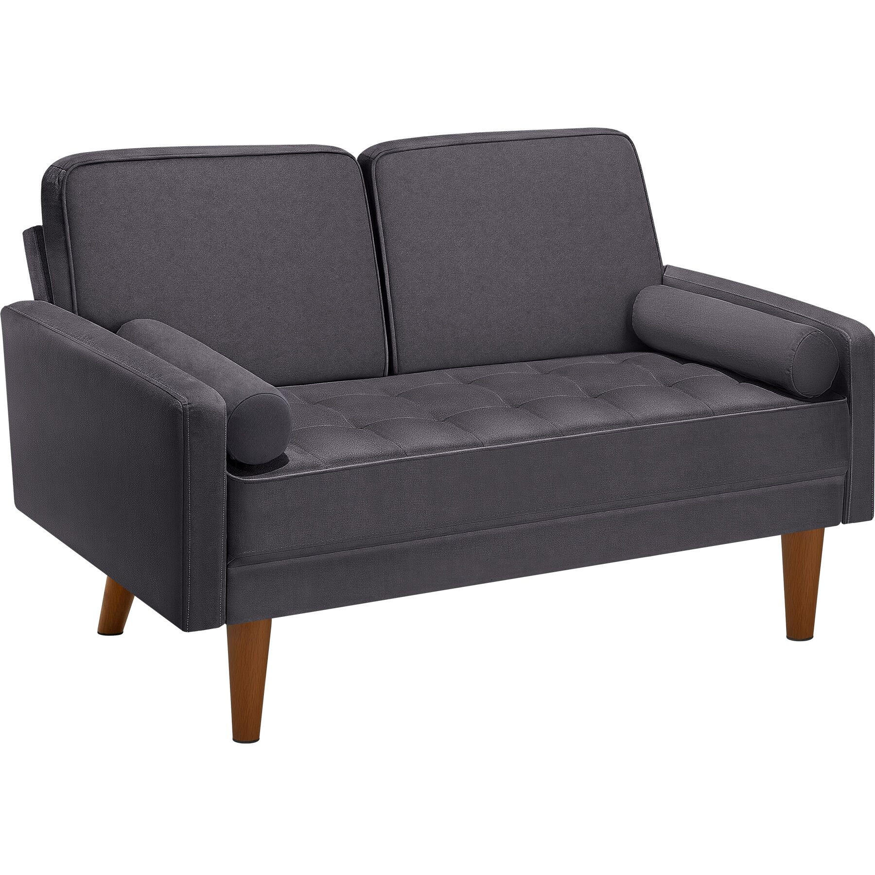 SOFA Skagen, 135 x 76 x 85 cm, Samtoptik grau - Braun/Grau, Kunststoff/Textil (135/85/76cm) - tectake