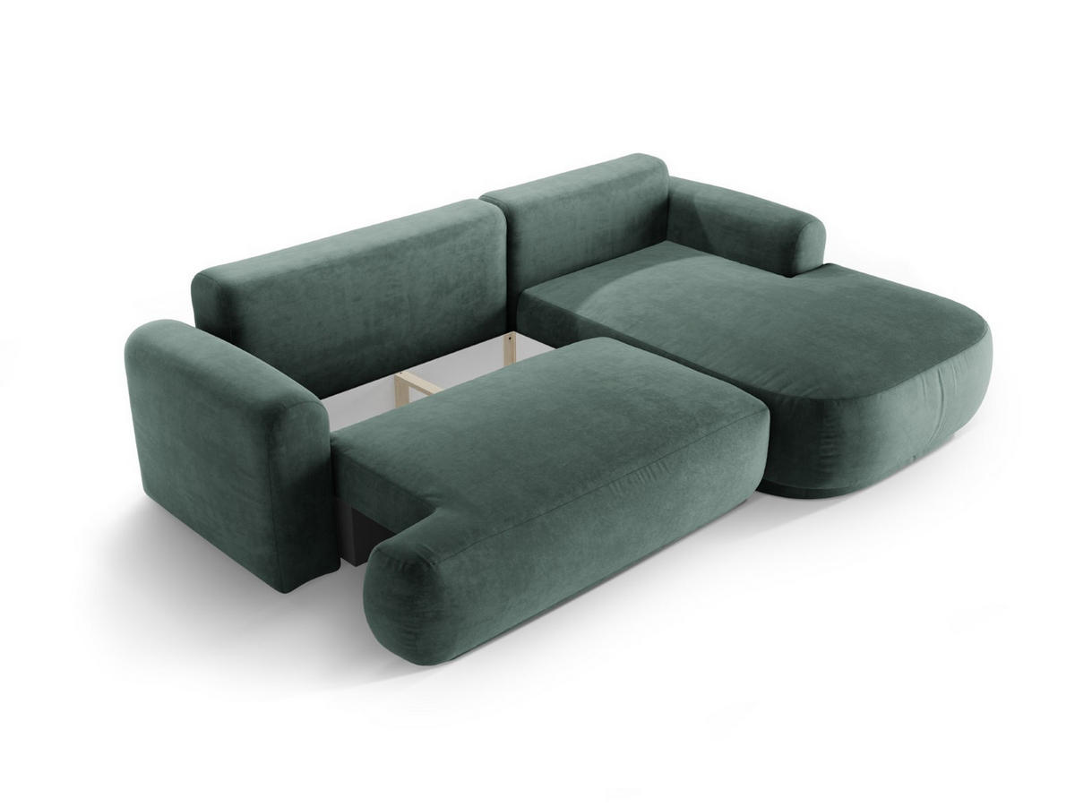 SCHLAFSOFA modular mit Bettkasten rechts Ella aus Samt petrol 5 Sitzplätze - Petrol, Textil (174/271cm) - Micadoni