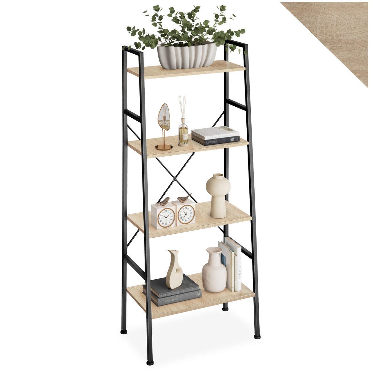 LEITERREGAL Liverpool,inklusive Kippschutz, 61,5 x 36,5 x 150 cm,Industrial Holz hell, Eiche Sonoma - Naturfarben, Holz (36.5/150/61.5cm) - tectake