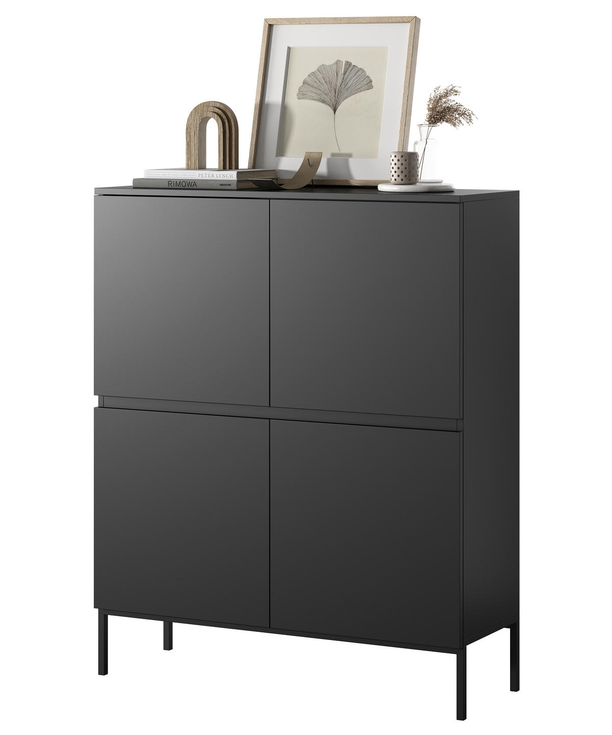 HIGHBOARD Bemmi Schwarz mit schwarzen Beinen 4-türig 100 cm - Schwarz, Holzwerkstoff/Metall (100/122/35cm) - Selsey