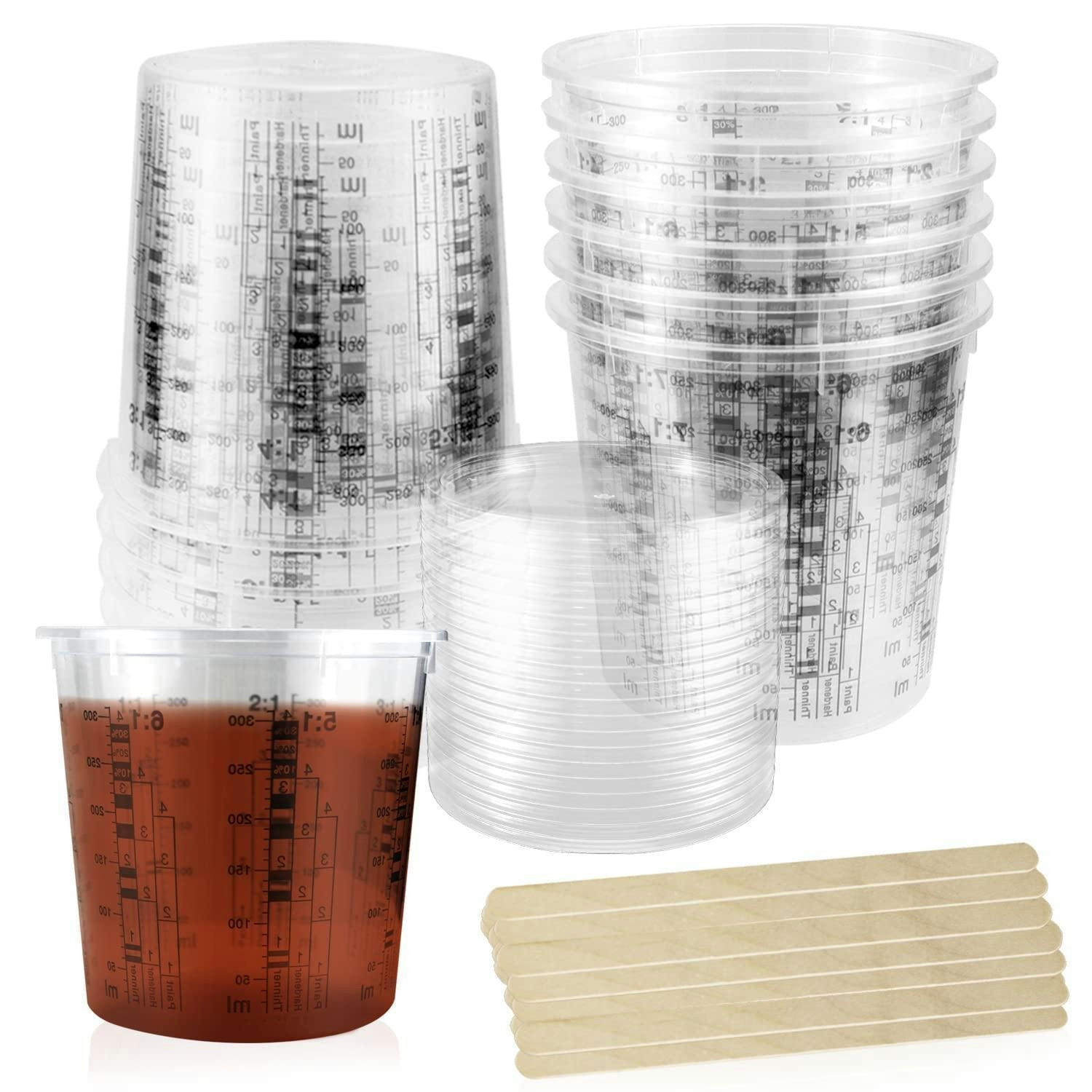 LACKMISCHBECHER 385 ml 20er Set mit Rührhölzern - Transparent, Kunststoff (0.385L)