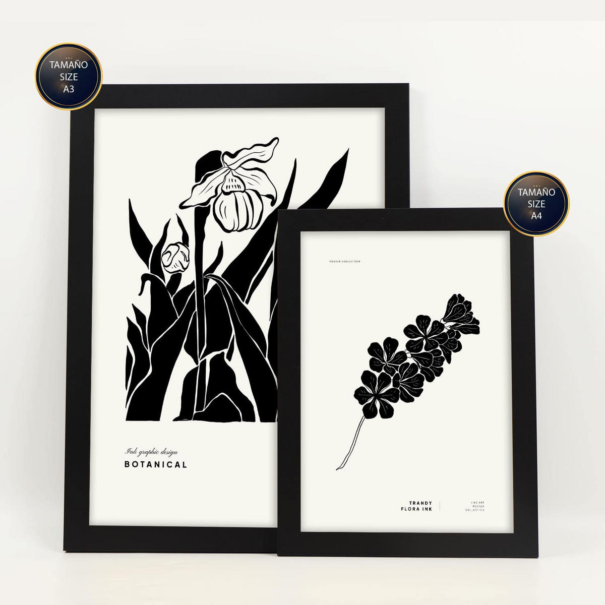 POSTER Set Mit 6 In Schwarzer Tinte Tropische Tinten Kunstdrucke Im Skizzenstil Für Innenarchitektur A3 & A4 Schwarzer Rahmen - Schwarz, Papier (29/3cm) - Nacnic