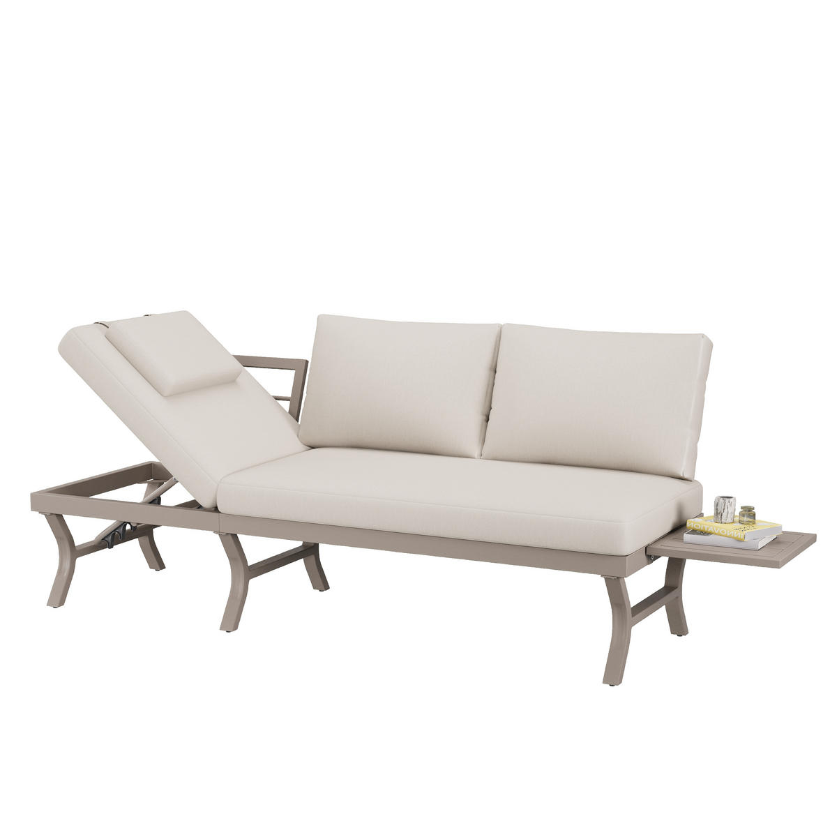 GARTENMÖBEL-SET 3-Sitzer Sofa Verstellbar Tisch Stahl Beige - Beige, Textil (66/66/168cm) - FLIEKS