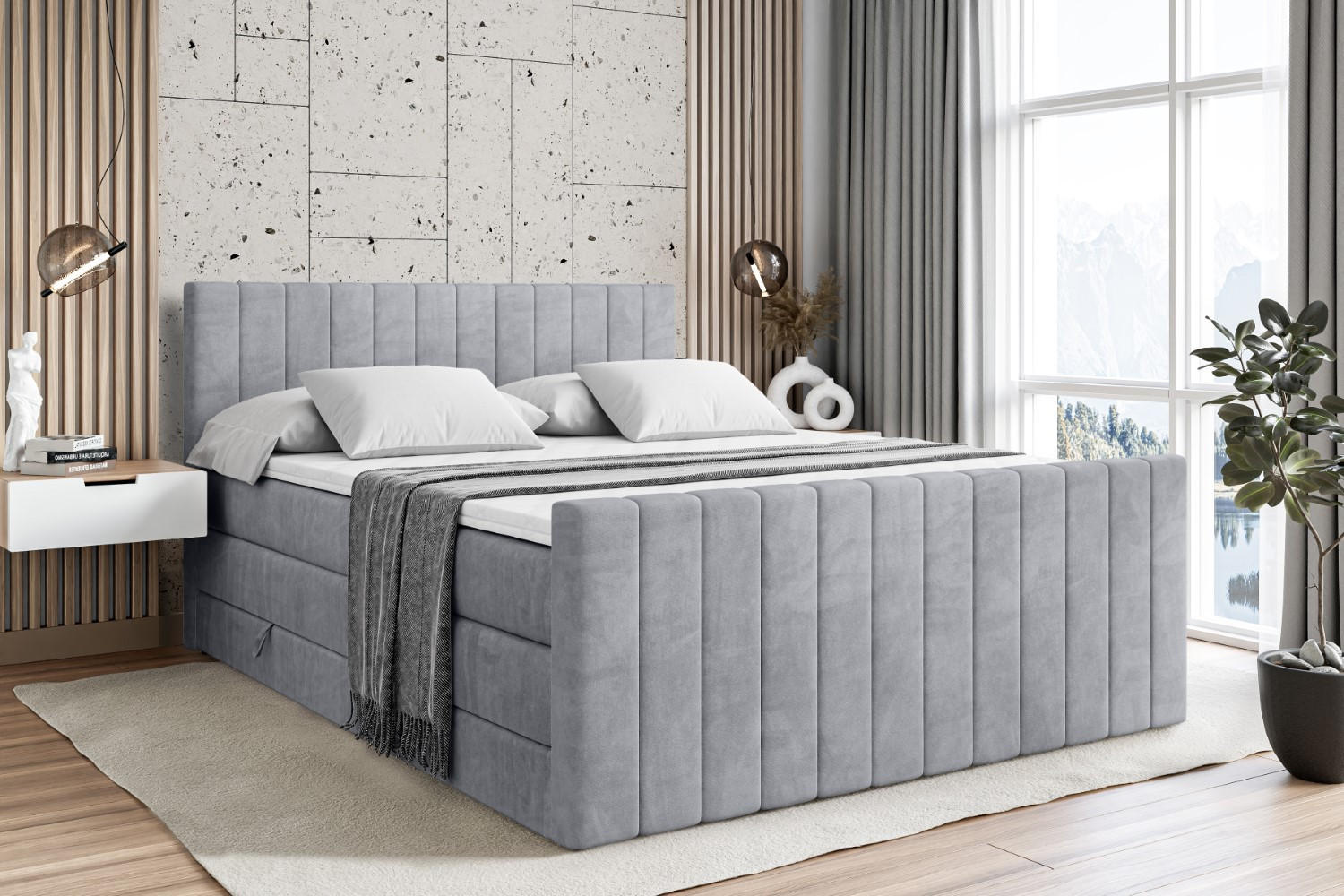 Thumbnail - Altdecor Boxspringbett, Hellgrau, Holzwerkstoff, Höhe ca. 20 cm, 120x200 cm, Schlafzimmer, Betten, Boxspringbetten