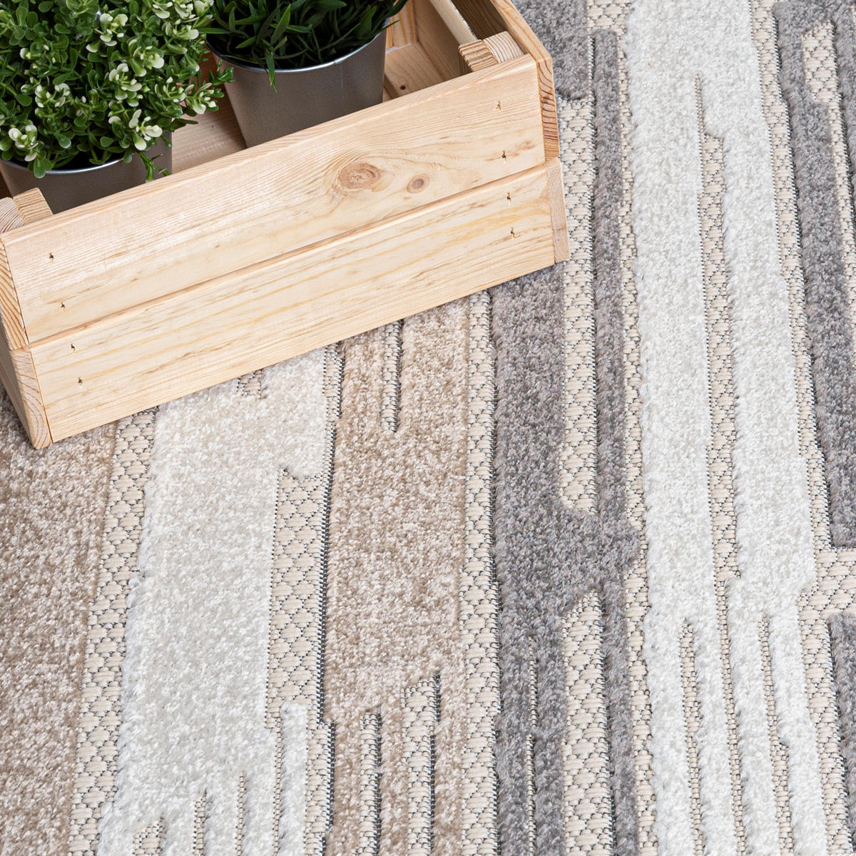TEPPICH In-Outdoor Beige Abstract - Kurzflor Rechteckig Creme - 140 x 200 cm - Beige/Creme, Textil (140/200cm) - Mazovia