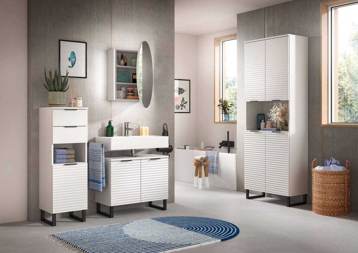 STANDSCHRANK RIFF (B/H/T: ca. 35/110/34 cm) in Weiß/weiß - Weiß, Holzwerkstoff (35/110/34cm)