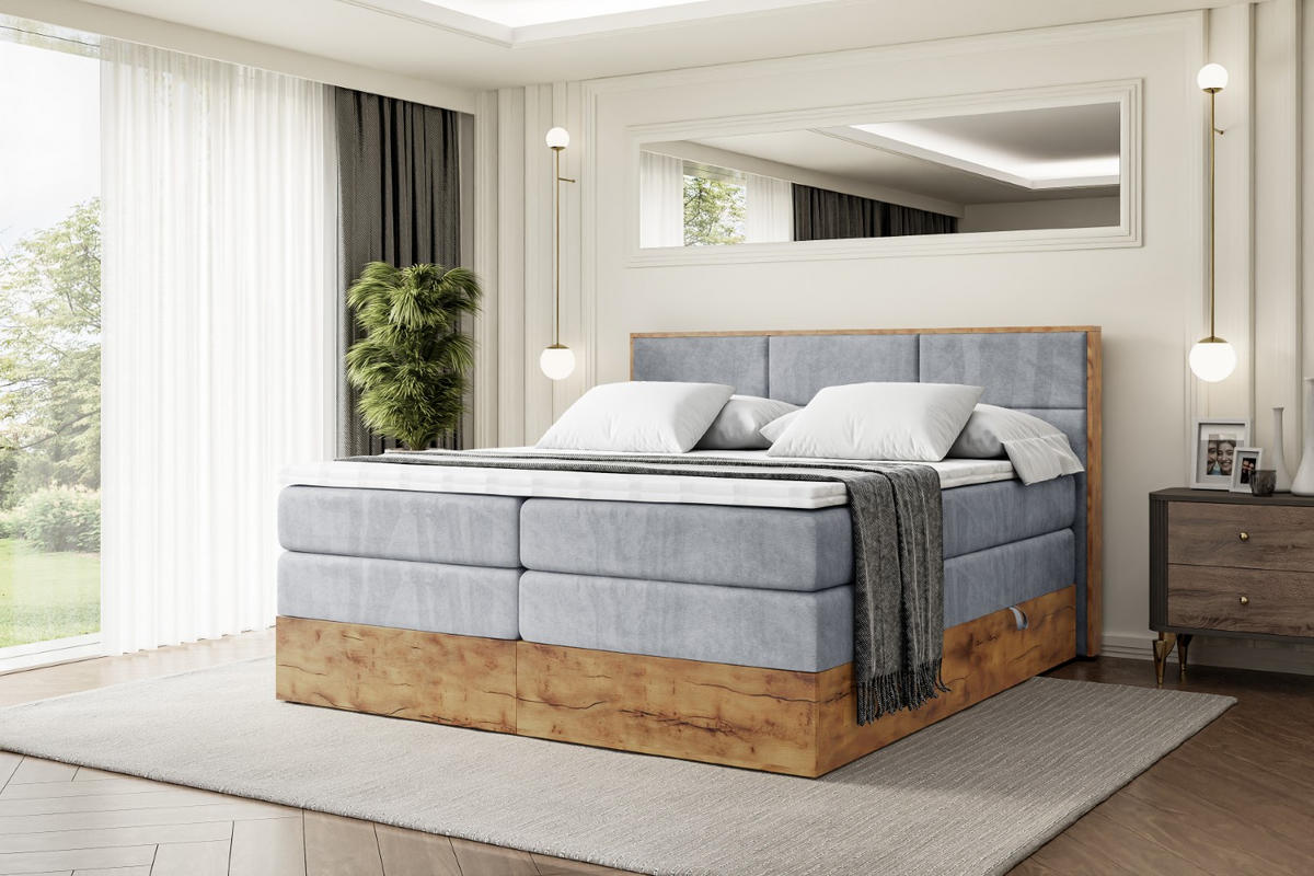 BOXSPRINGBETT mit Matratze H3|H4 und Lattenrost - LOLLI1 KING-160x200 - Grau Casablanca - Grau, Holzwerkstoff (160/200cm) - ALTDECOR