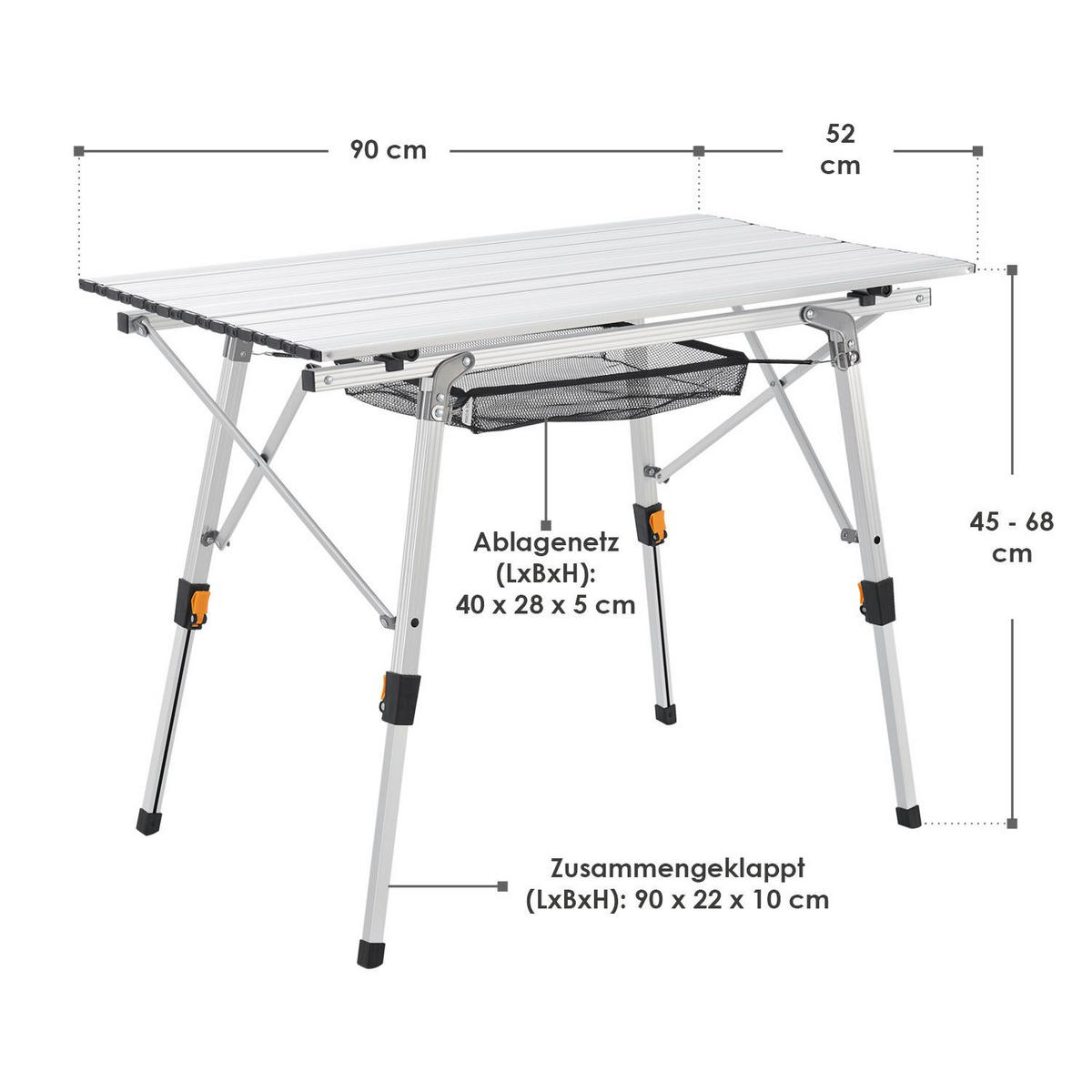 CAMPINGTISCH Picco faltbar silber - Silberfarben, Metall (90/52/68cm) - Juskys