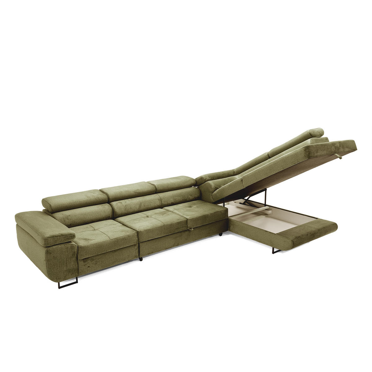 ECKSOFA WILD MAXI L Rechts mit Schlaffunktion 125x195 Velours Hellgrün - Chromfarben/Hellgrün, Holz/Textil (203/350cm) - Muffo