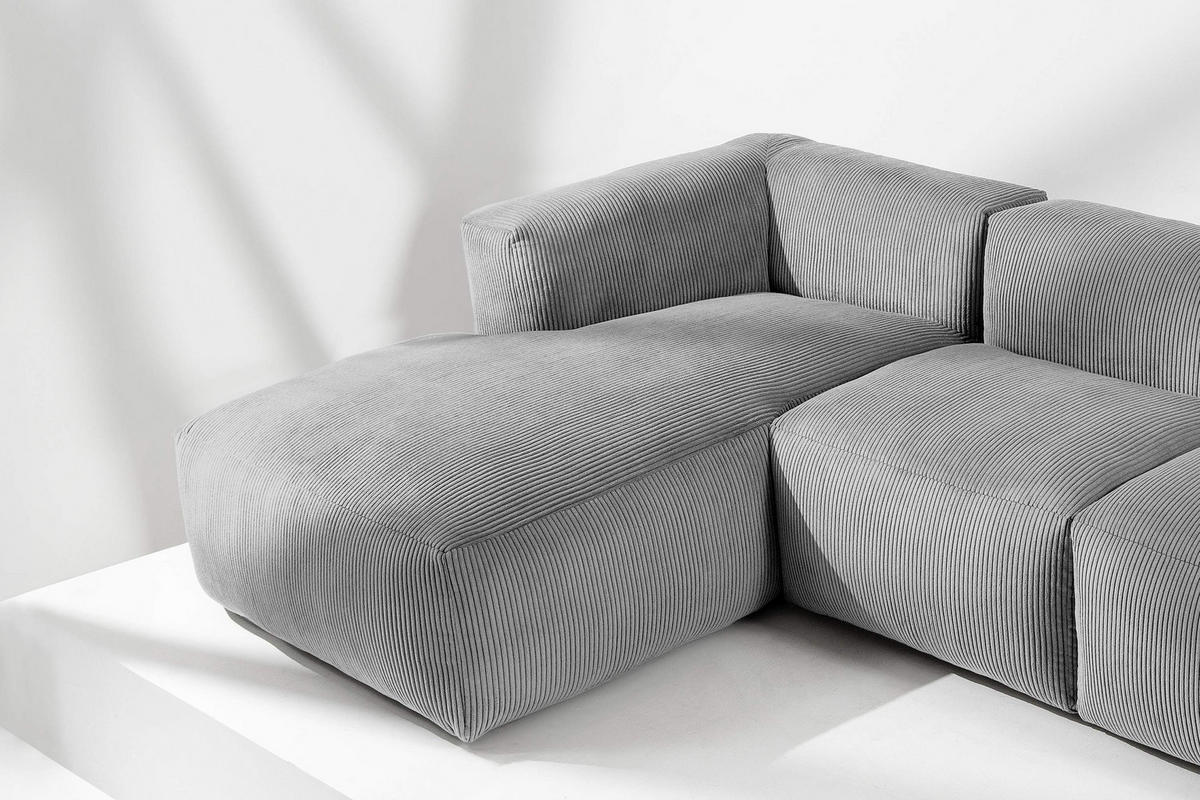 ECKMODULSOFA-LINKS BUFFO mit extrem weicher und bequemer Sitzfläche, Kordstoff, hellgrau - Hellgrau, Textil (297/180cm) - KONSIMO®