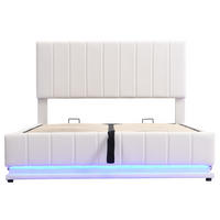 POLSTERBETT 140/200 cm mit LED-Streifen und Stauraum, Weiß, Doppelbett - Weiß, Textil (140/200cm) - OKWISH