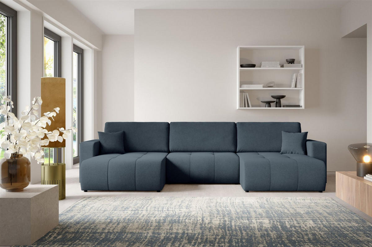 WOHNLANDSCHAFT Augusto - Blau, Holzwerkstoff/Textil (344/82/149cm) - Fun Möbel