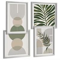 BILDER SET 4er Set - 50x50 cm & 40x60 cm Silberner Rahmen - Abstrakte Blätter im Boho-Stil - Silberfarben, Kunststoff (50/50cm) - TULUP