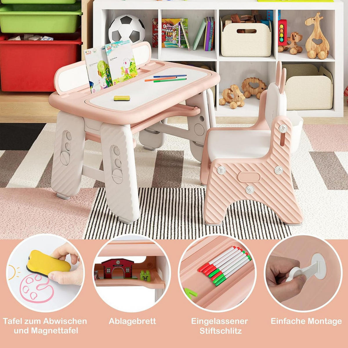 KINDERTISCH mit Stuhl rosa(2-tlg) - Pink, Kunststoff (80/40/50cm) - COSTWAY