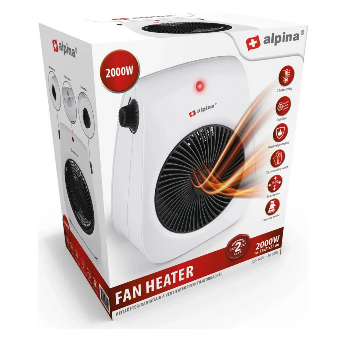 HEIZLÜFTER FH-P01 2000 W Elektroheizung Weiß Raumheizer Schnellheizer - Weiß, Kunststoff (22/26/13cm) - Alpina
