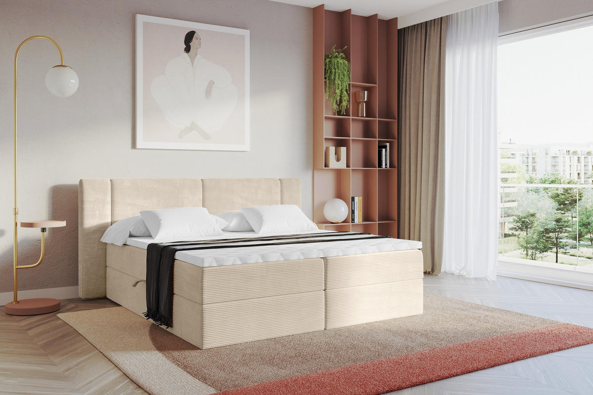 BOXBETT mit Matratze H3 - EVON - 140x200 cm Beige - Ecru, Holzwerkstoff (140/200cm) - ALTDECOR