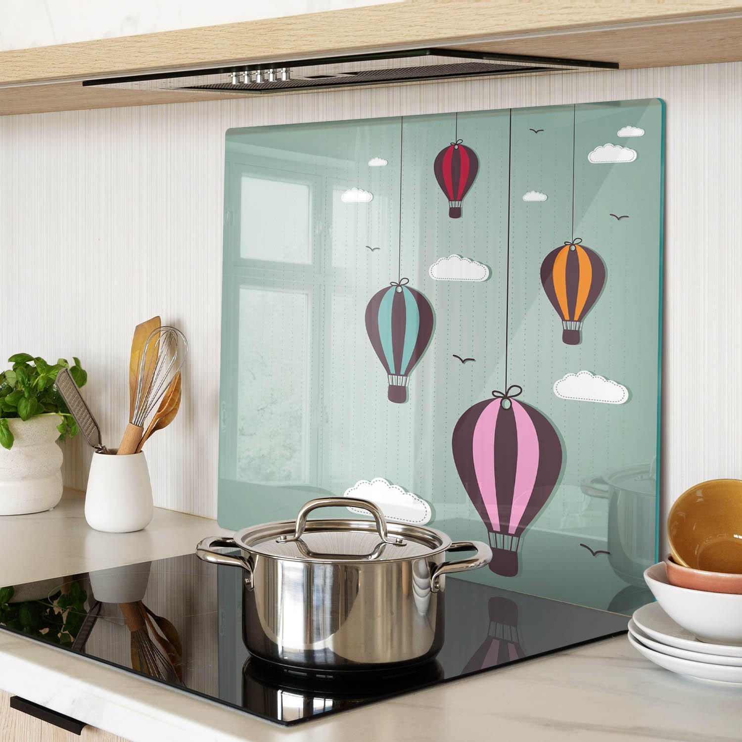 GLASPLATTE 60x52 cm Fliegende Ballons - Multicolor, Glas (60/0.4/52cm) - TULUP