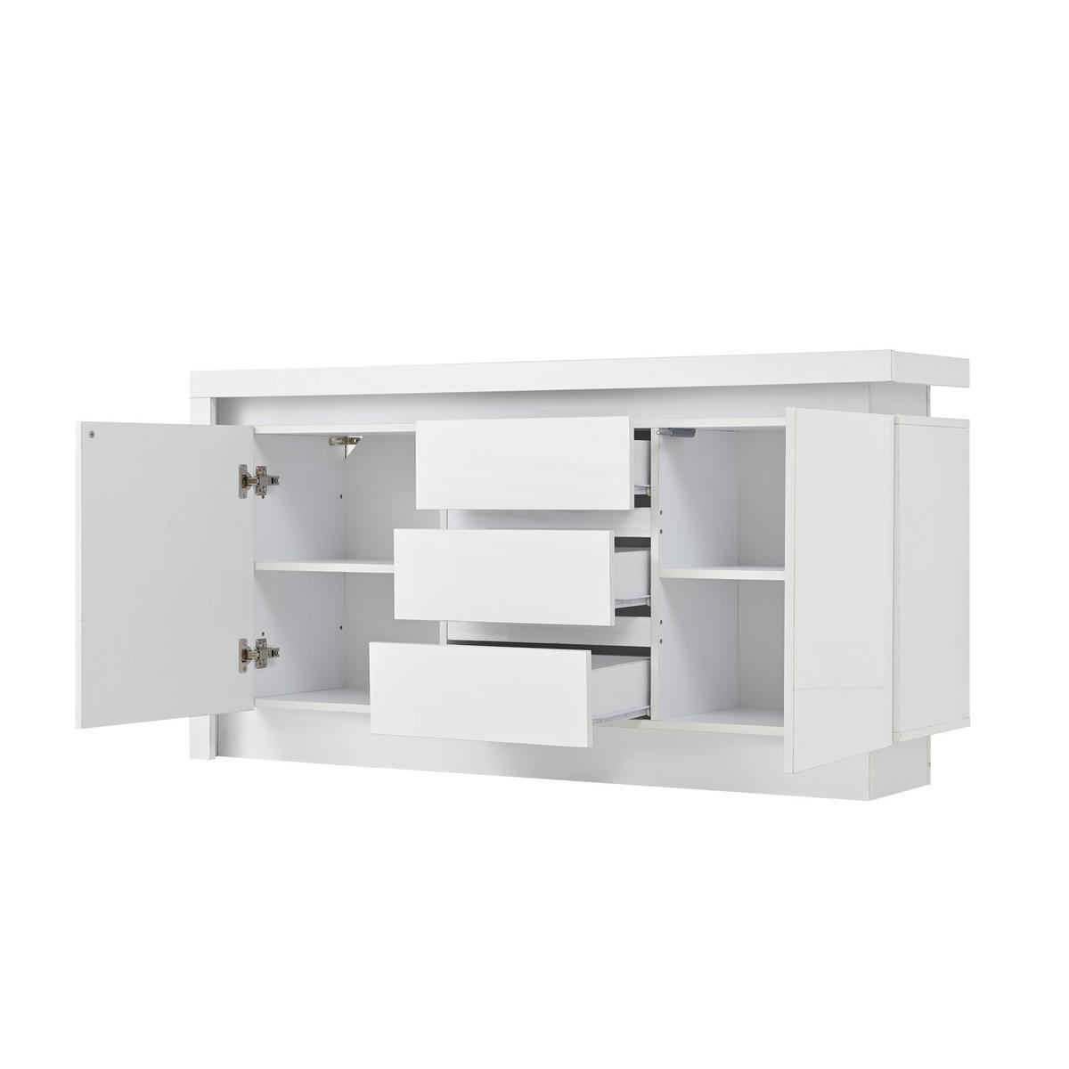 SIDEBOARD mit LED, Schubladen und Schrankfächern, Soft-Close MDF Hochglanz Weiß - Weiß, Holzwerkstoff/Metall (140/72/35cm) - EVRYAE