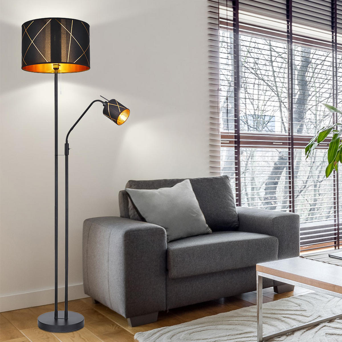 LED STEHLEUCHTE BEMMO Metall Schwarz - Schwarz, Metall (40/40/175cm) - Globo Lighting