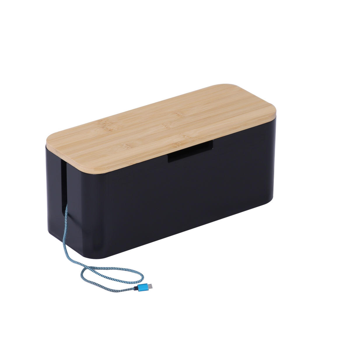 KABELBOX - Schwarz, Holz/Metall (13.5/34/14.5cm) - Relaxdays
