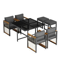 GARTENSET 7 tlg Glas Tisch 6 Personen - Schwarz, Metall - LEBENLANG