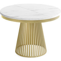 ESSTISCH Naro rund ausziehbar mit Goldem Lamellen-Metallgestell, Marmor Weiß 100-180/100/76 cm - Ecru/Goldfarben, Holzwerkstoff/Metall (100/100/76cm) - WFL GROUP