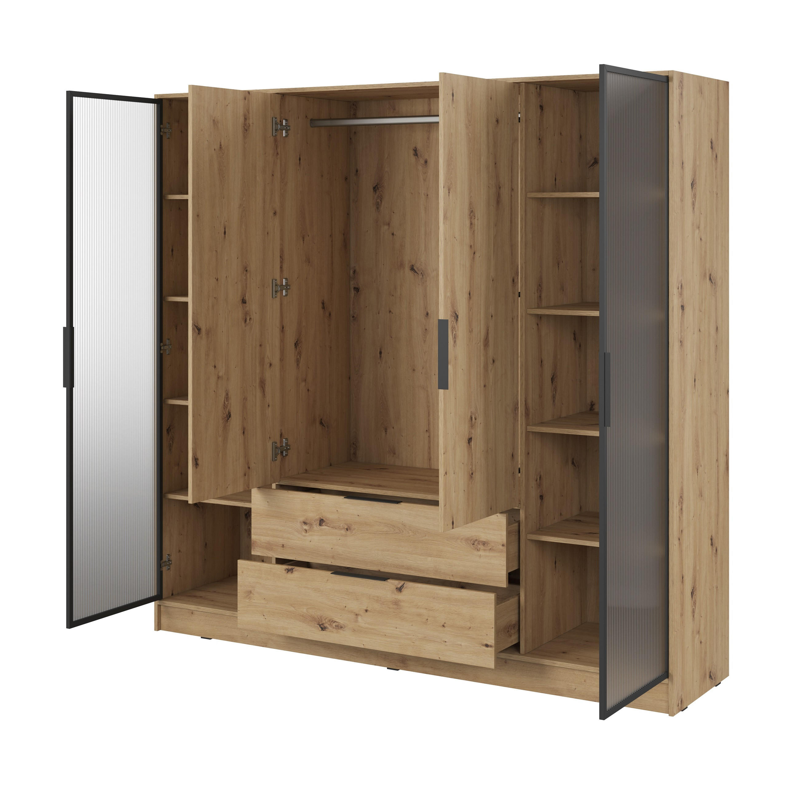 DREHTÜRENSCHRANK CATERINA 206/200/51 cm 4-türig Eiche Artisan - Eiche Artisan, Holzwerkstoff (206/200/51cm) - MASSENO