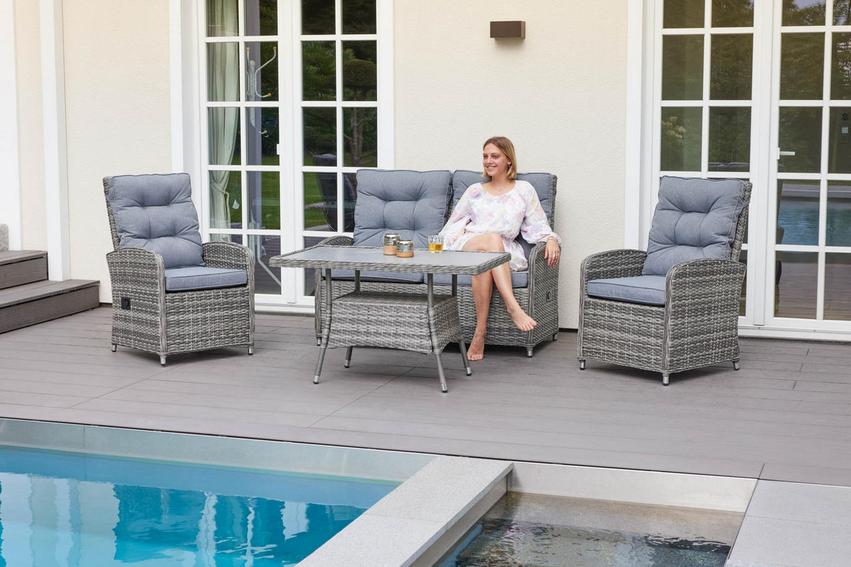 LOUNGESET 4-tlg. Denver, Polyrattan, Grau - Grau, Kunststoff/Metall - dasmöbelwerk