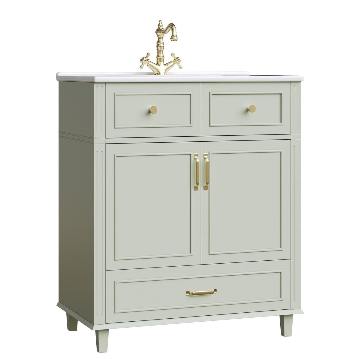 WASCHTISCHKOMBI 81/45,5/86,5 cm grün aus MDF mit Keramikbecken und Soft-Close-Schublade - Grün, Holzwerkstoff (81/86.5/45.5cm) - OKWISH