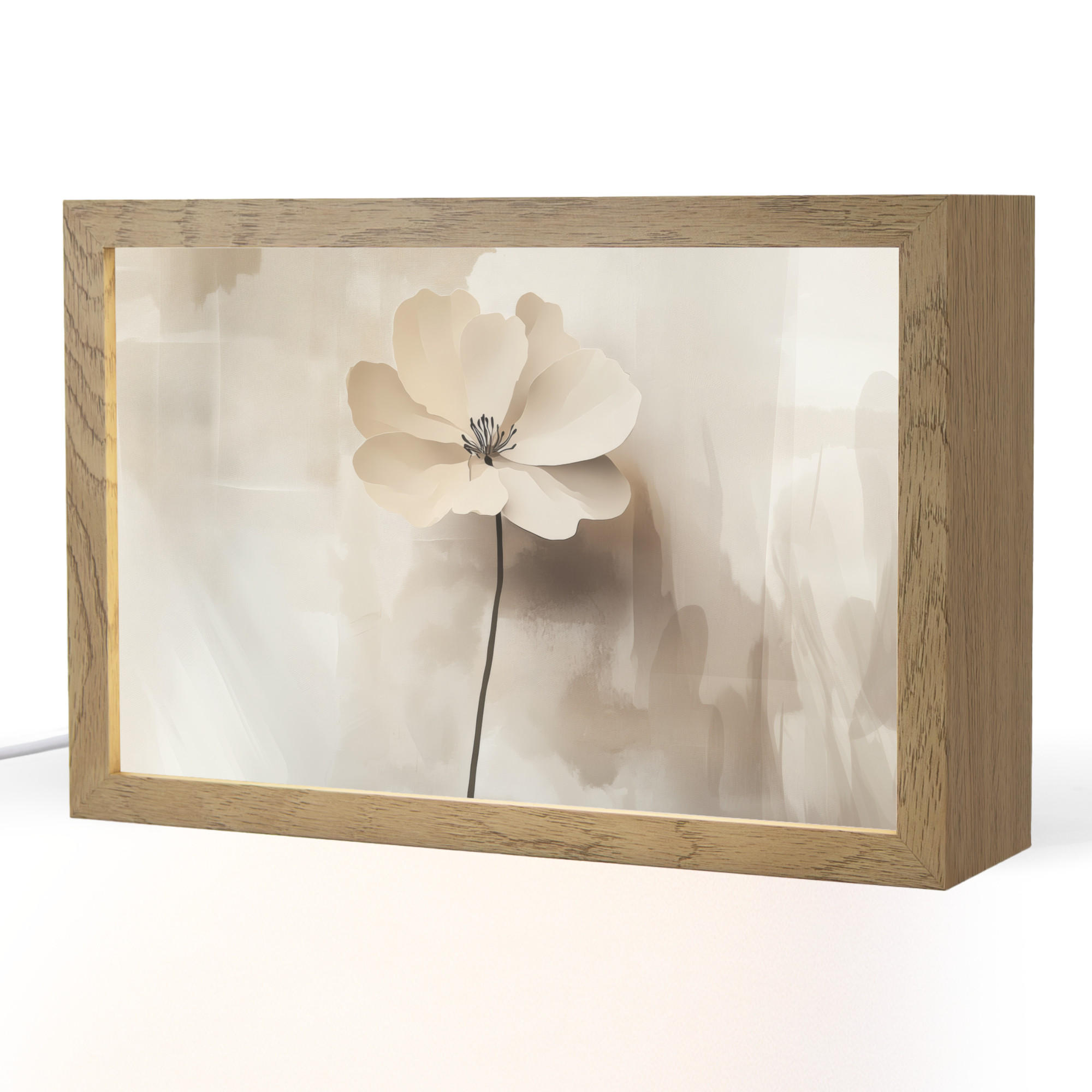 TISCHLEUCHTE Blume - Beige - Farbe - Schatten 30x20 cm - Alteiche, Holzwerkstoff (8/30/20cm) - OnlyWow
