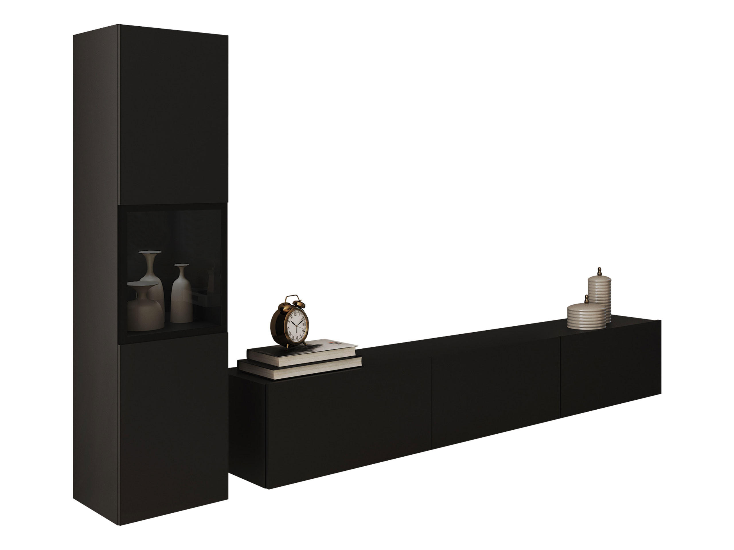 Mirjan24 Wohnwand Graphit, Schwarz 180x30x33 cm
