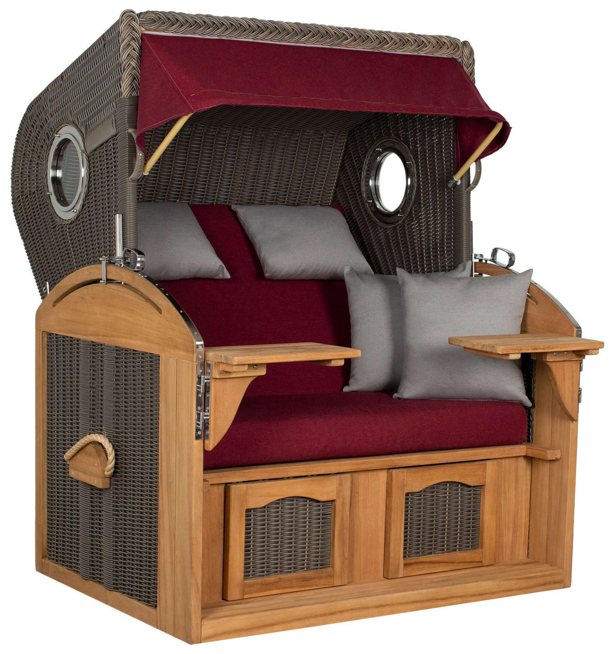 STRANDKORB XL Schillig Bullauge - Rot/Braun, Metall (142/170/95cm) - Mr. Deko